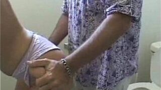 Young blonde sucks dick in the bathroom - porn video