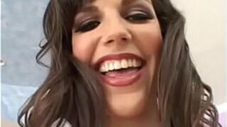 Brunette MILF rubs her pussy before sucking cock - porn video