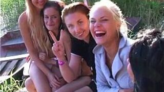 Wild outdoor party porn with sexy stud making two dicks cum - porn video